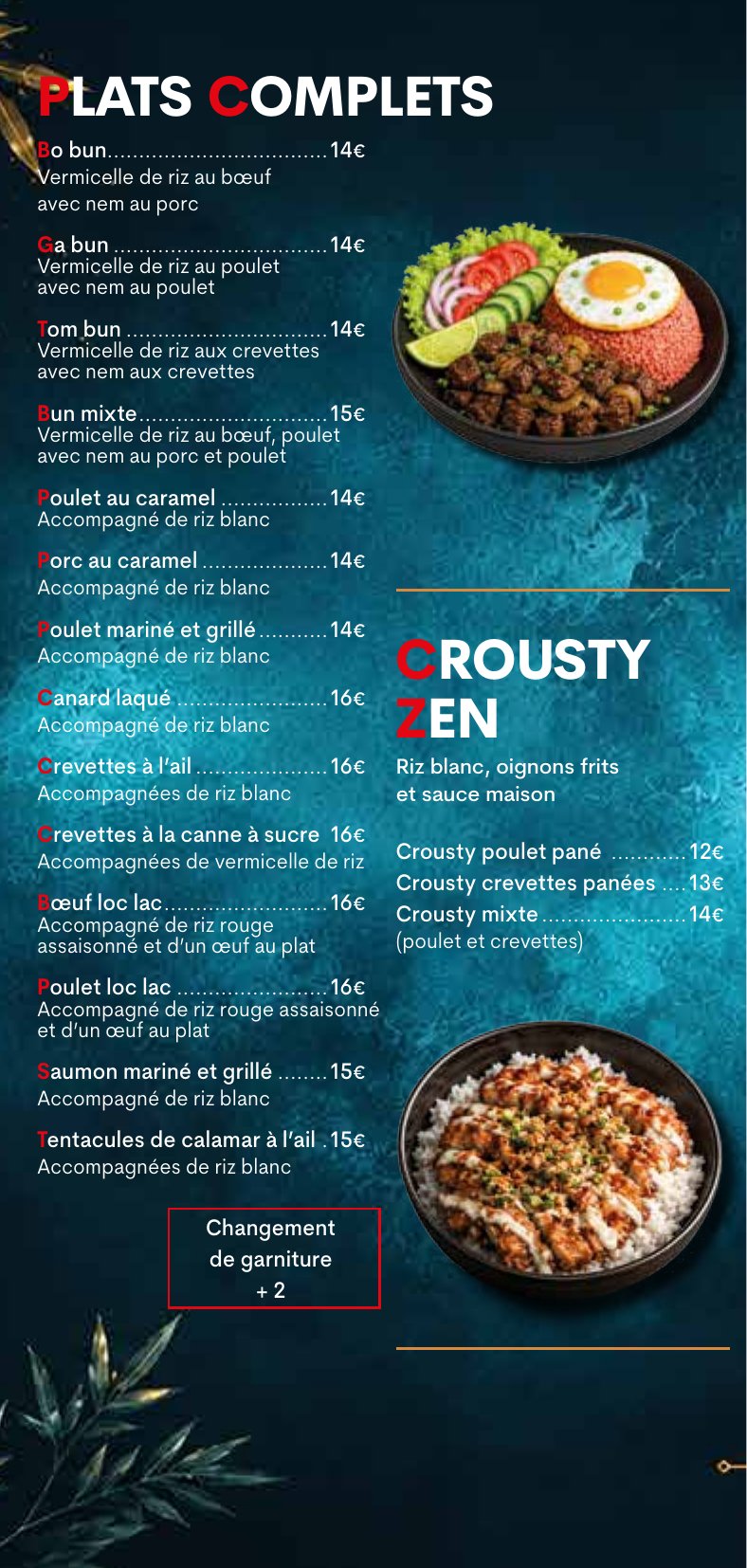 Menus Saké Zen (21 €), Saké Yaki (20 €) et Saké Love (55 €)
